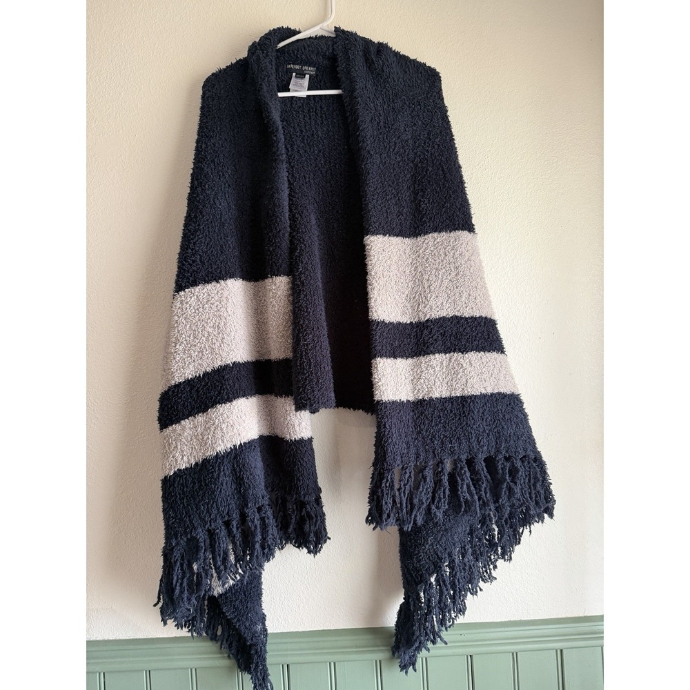 Barefoot Dreams CozyChic Malibu Wrap Womens Grey‎ Cream Chenille Fringe Size OS